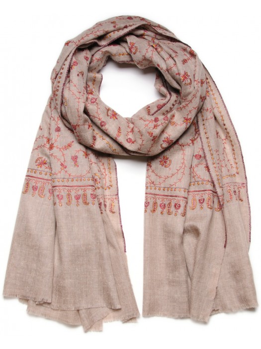 JANE BEIGE, Real embroidered pashmina 