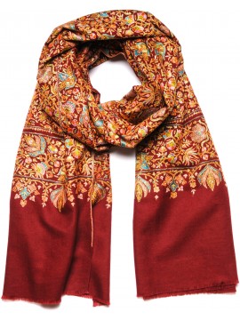 CARLA RED, real pashmina shawl 100% cashmere with handmade embroideries