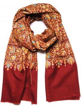 JOSEPHINE RED, real pashmina shawl 100% cashmere with handmade embroideries