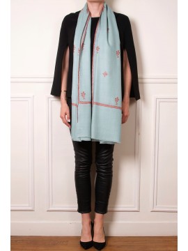 BETTY AQUA, étole véritable Pashmina 100% cachemire brodé main