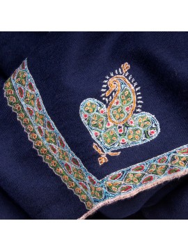 ASHLEY NAVY, Real embroidered pashmina shawl 100% cashmere