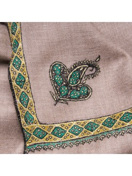 ASHA BLUE, real pashmina 100% cashmere with handmade embroideries