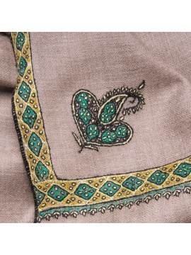 ASHA VERT, étole véritable pashmina 100% cachemire brodé main