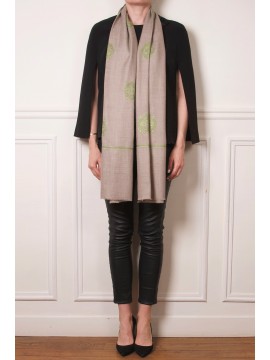 SARA VERT, étole véritable Pashmina 100% cachemire brodé main