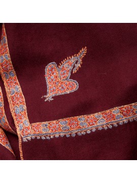ASHA GARNET, real pashmina 100% cashmere with handmade embroideries