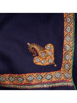 ASHA NAVY BLAU, echte handbestickte Pashmina-Stola 100% Kaschmir