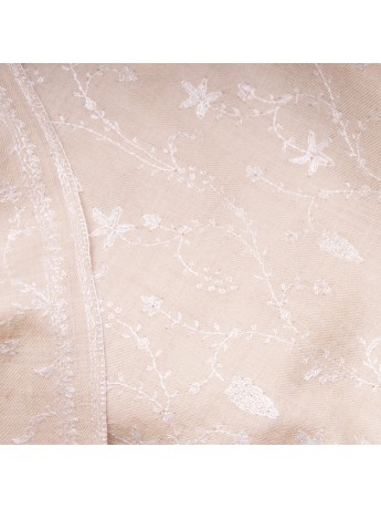 ALBA CREAMY, Real embroidered pashmina shawl 100% cashmere