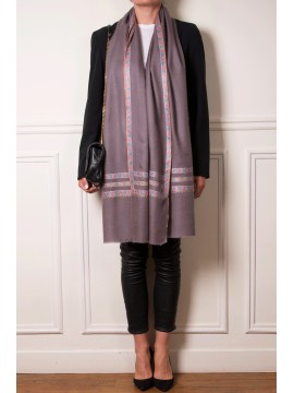 PATTY GREY, real pashmina 100% cashmere with handmade embroideries