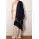 ASHA MARINE, étole véritable pashmina 100% cachemire brodé main