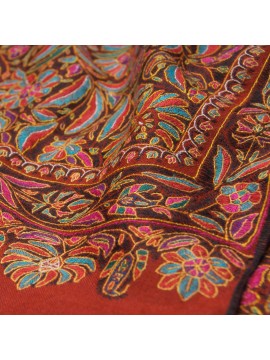 VICTORIA ROUILLE, châle véritable Pashmina 100% cachemire brodé main