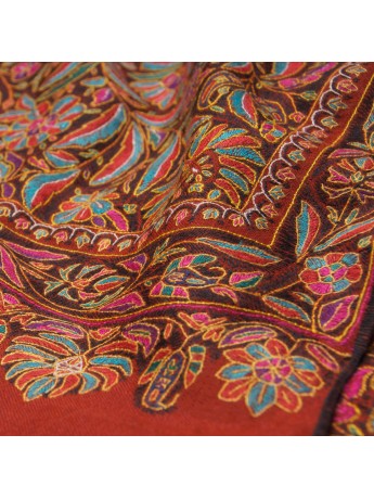 VICTORIA ROUILLE, châle véritable Pashmina 100% cachemire brodé main