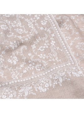 BIANCA BEIGE, étole véritable Pashmina 100% cachemire brodé main