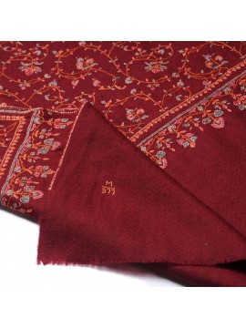 JULIA BRICK RED, real pashmina 100% cashmere with handmade embroideries