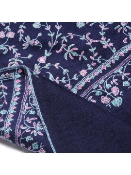 JULIA NAVY, real pashmina 100% cashmere with handmade embroideries