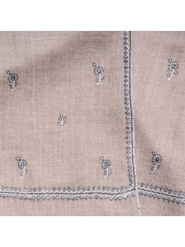 LANA BEIGE, Real embroidered pashmina shawl 100% cashmere