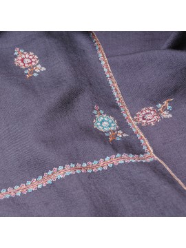 MEG GREY, real embroidered pashmina shawl 100% cashmere