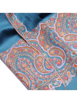 NINA TURQUOISE, real embroidered pashmina shawl 100% cashmere