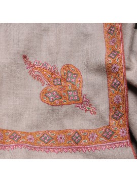 AXEL BEIGE XXL, Real embroidered pashmina shawl 100% cashmere