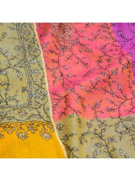 RAINBOW, Real embroidered pashmina shawl 100% cashmere