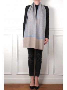 ZOE BLEU, étole véritable Pashmina 100% cachemire brodé main