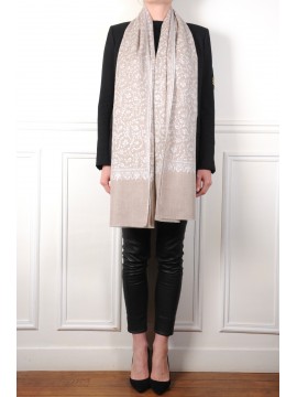 BIANCA BEIGE, étole véritable Pashmina 100% cachemire brodé main