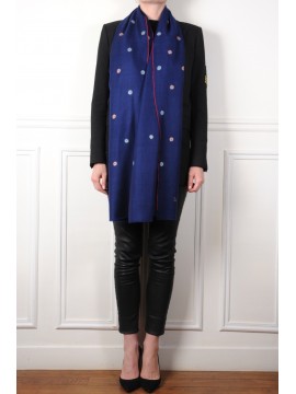 SARA NAVY, stola vera Pashmina 100% cashmere ricamata a mano