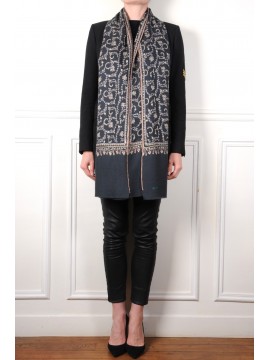 JULIA GRIS, étole véritable Pashmina 100% cachemire brodé main