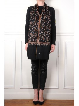 JULIA NOIR, étole véritable Pashmina 100% cachemire brodé main