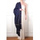 BEA NAVY, Real embroidered pashmina shawl 100% cashmere