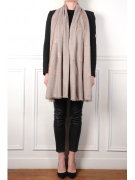 FLORA BEIGE, echte handbestickte Pashmina-Schal 100% Kaschmir