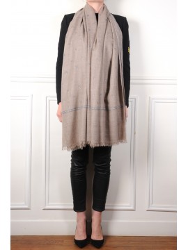 LANA BEIGE, scialle vera Pashmina 100% cashmere ricamata a mano