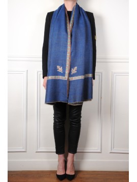 NORA DENIM, châle véritable pashmina 100% cachemire brodé main