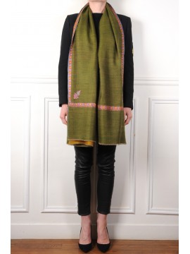 NORA LODEN, châle véritable pashmina 100% cachemire brodé main
