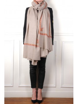 AXEL BEIGE XXL, Real embroidered pashmina shawl 100% cashmere