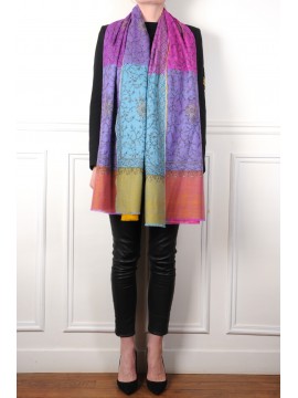 RAINBOW, Real embroidered pashmina shawl 100% cashmere