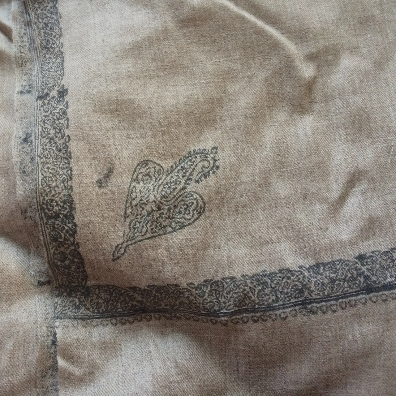 the block printed pattern will serve as a guide for the embroidery